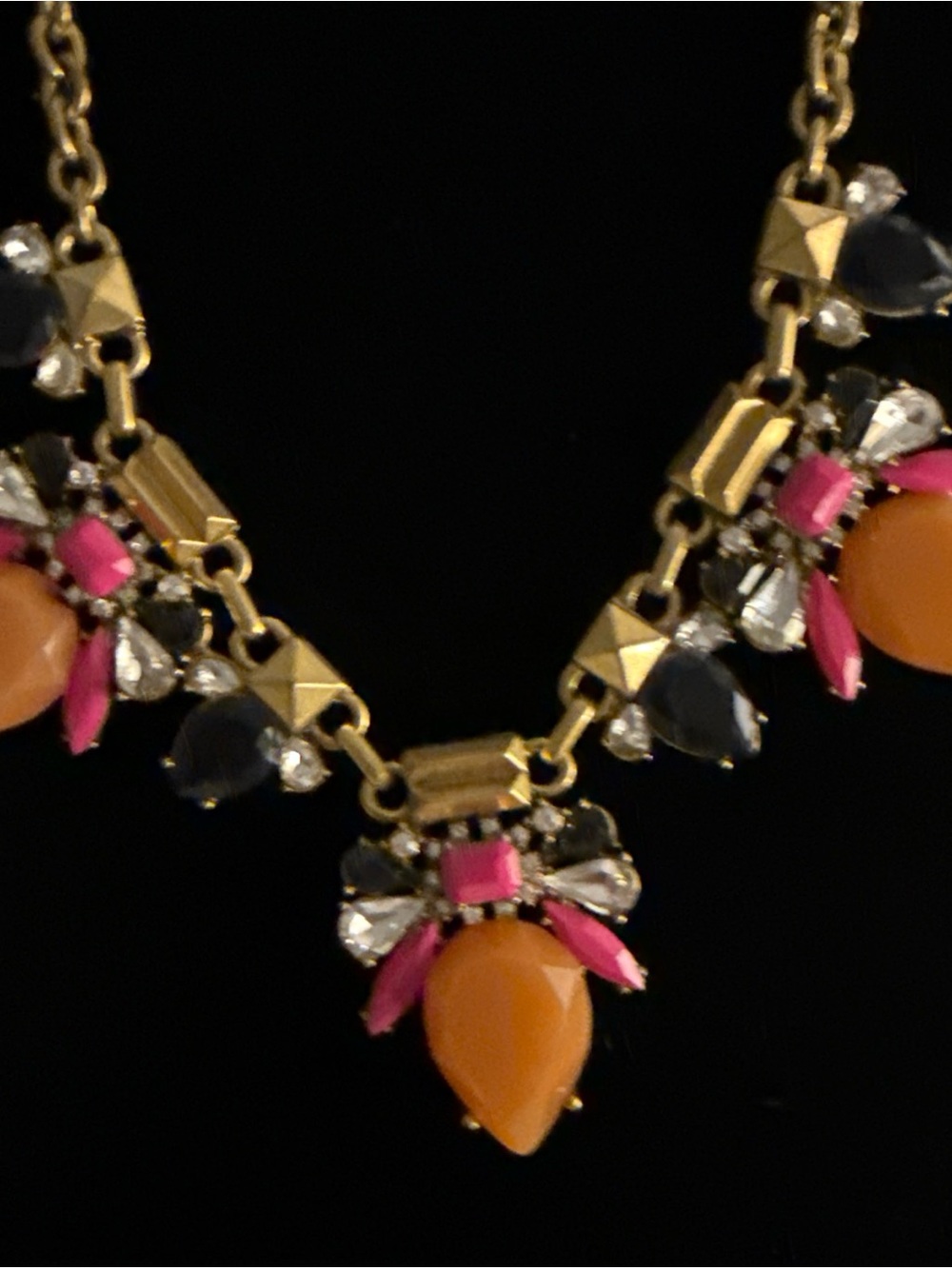 J. Crew Vintage Gold-Tone Necklace with Peach Navy and Hot Pink Accents - Picture 7 of 11